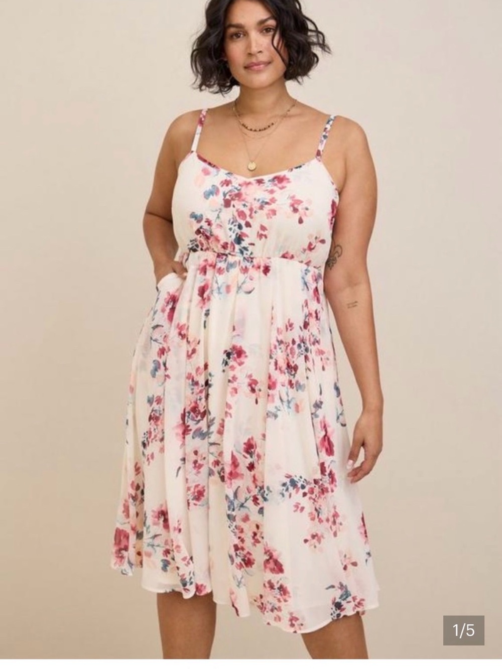 Torrid. Floral Print Chiffon Midi Dress - Ivory/Pink